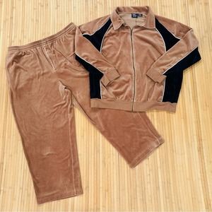 Vintage John Blair Velour Sweatsuit Men’s Size XXl 2XL Beige Black